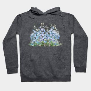 blue and purple larkspur field watercolor Hoodie